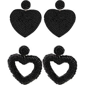 2 Pairs Beaded Heart Earrings Set Handmade Seed‎ Bead Bohemian Statement Heart